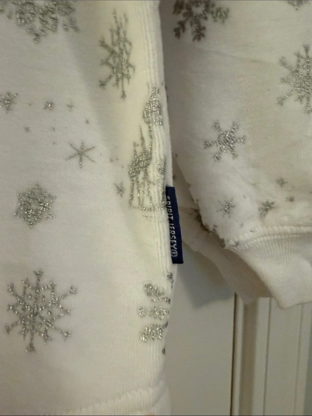 Adult Size White Velour Snowflake Print Spirit Jersey